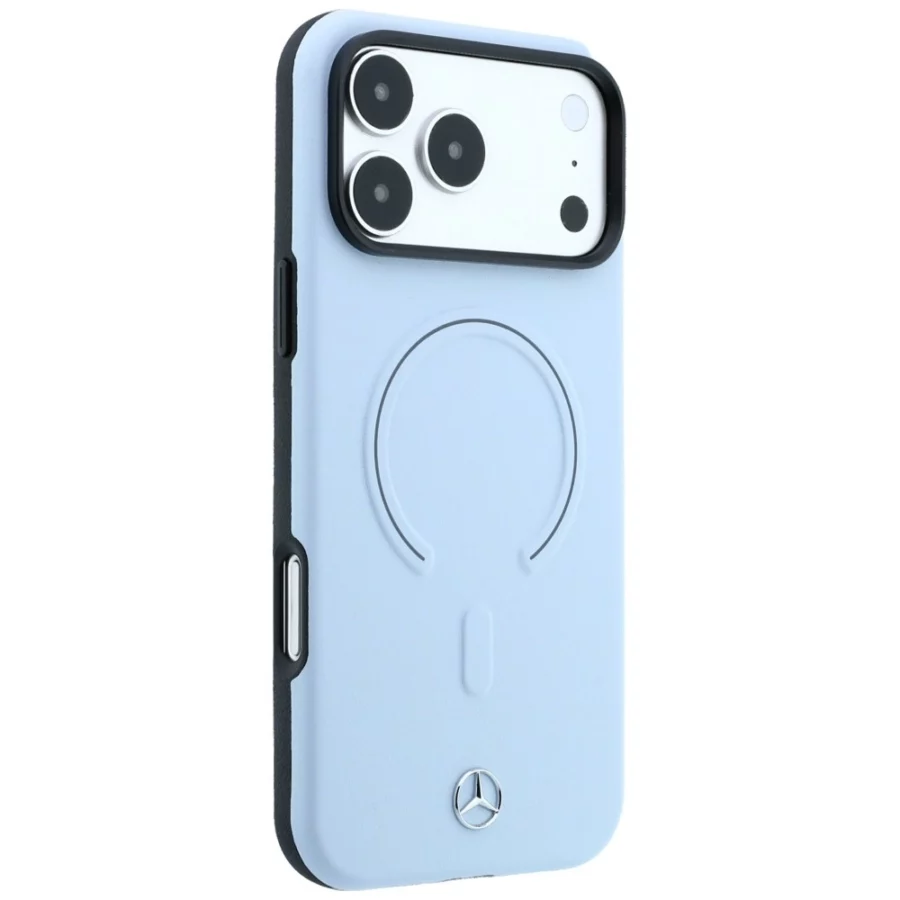 Etui Mercedes Leather 3D MagSafe na iPhone 18 Pro Max / 17 Pro Max - niebieske