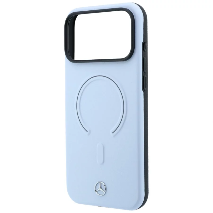Etui Mercedes Leather 3D MagSafe na iPhone 18 Pro Max / 17 Pro Max - niebieske
