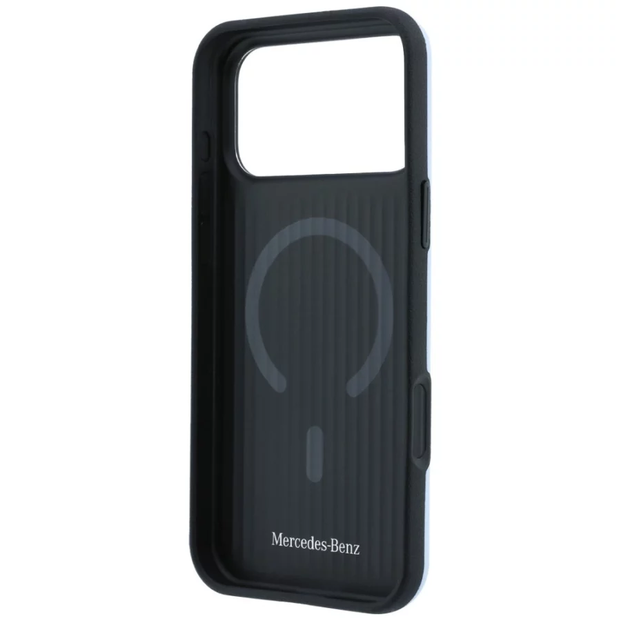 Etui Mercedes Leather 3D MagSafe na iPhone 18 Pro Max / 17 Pro Max - niebieske