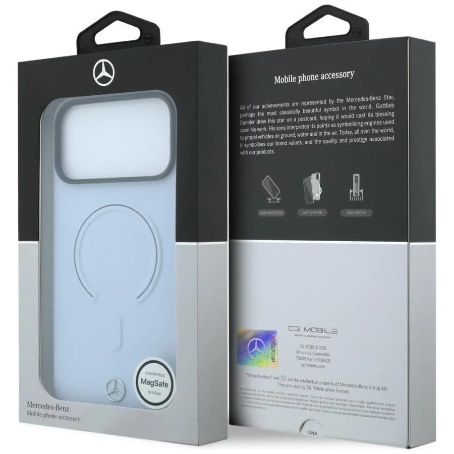 Etui Mercedes Leather 3D MagSafe na iPhone 18 Pro Max / 17 Pro Max - niebieske