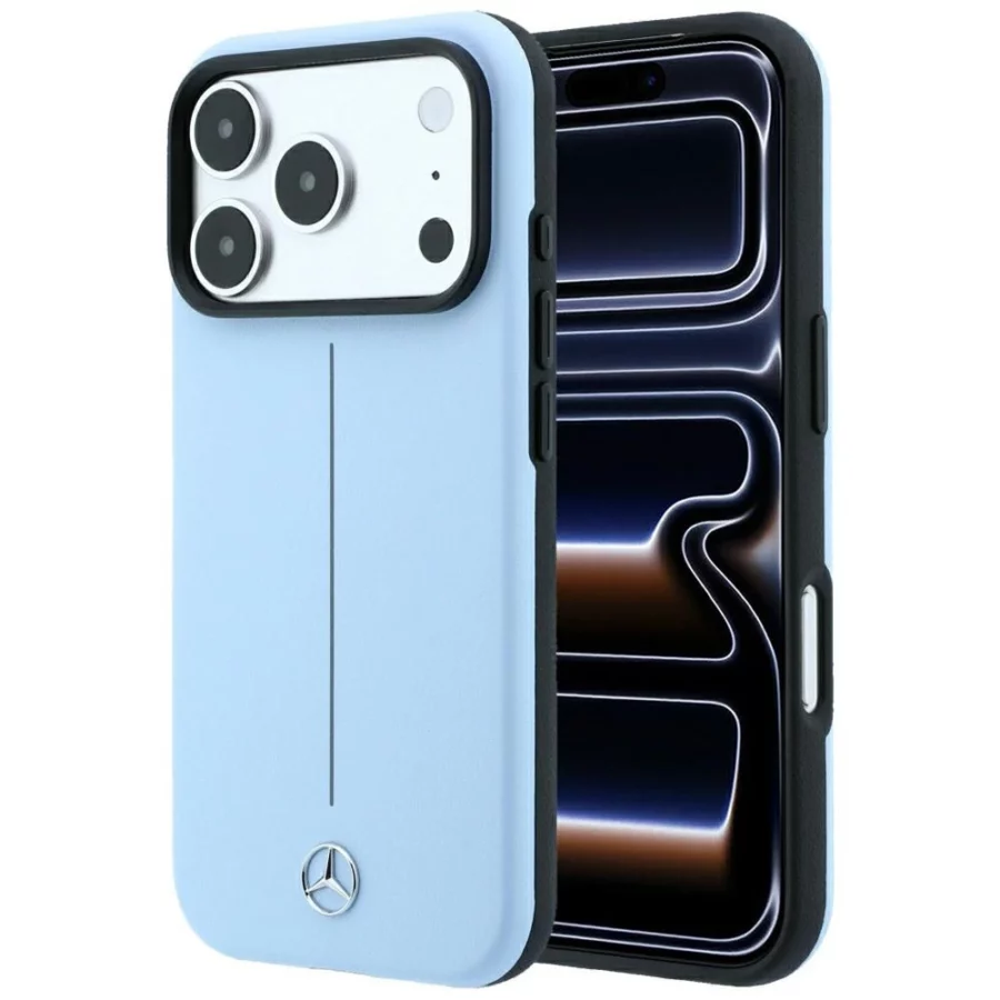 Etui Mercedes Leather Semi Wrap Iconic Line MagSafe na iPhone 18 Pro / 17 Pro - niebieskie
