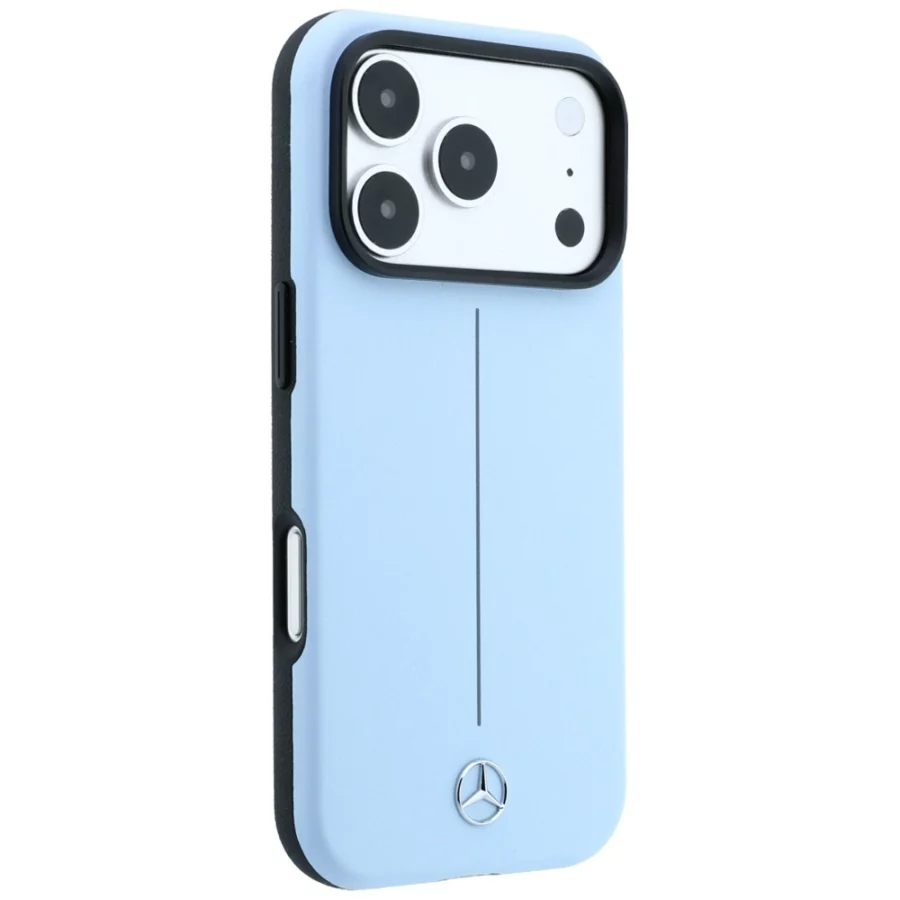 Etui Mercedes Leather Semi Wrap Iconic Line MagSafe na iPhone 18 Pro / 17 Pro - niebieskie