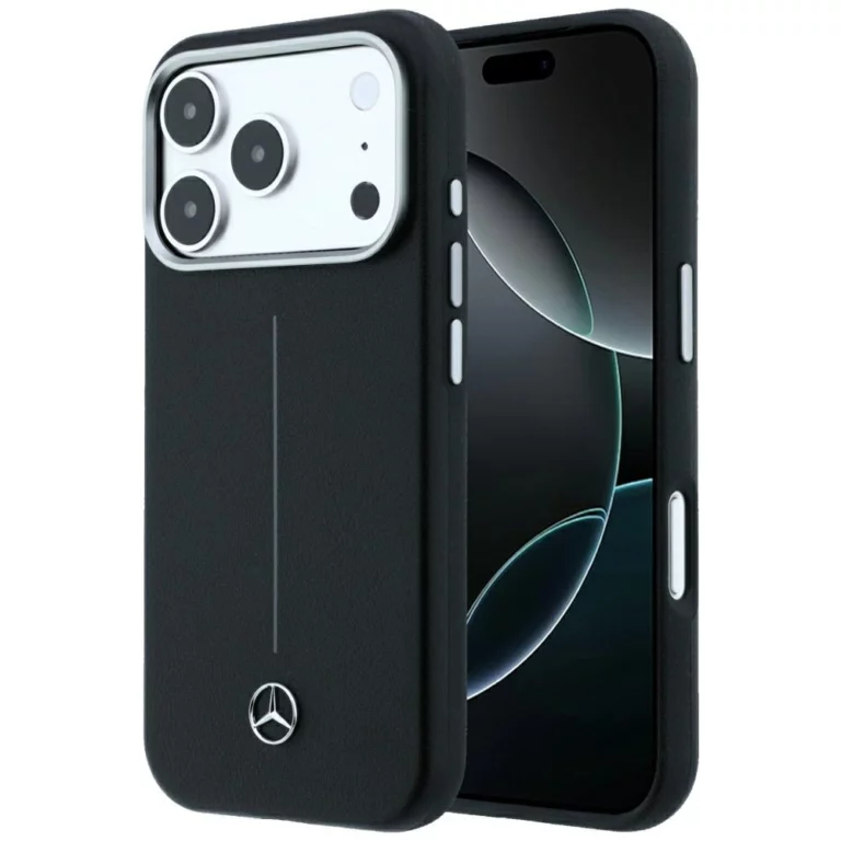 Etui Mercedes Leather Semi Wrap Iconic Line MagSafe na iPhone 18 Pro Max / 17 Pro Max - czarne