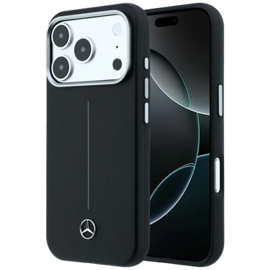 Etui Mercedes Leather Semi Wrap Iconic Line MagSafe na iPhone 18 Pro Max / 17 Pro Max - czarne