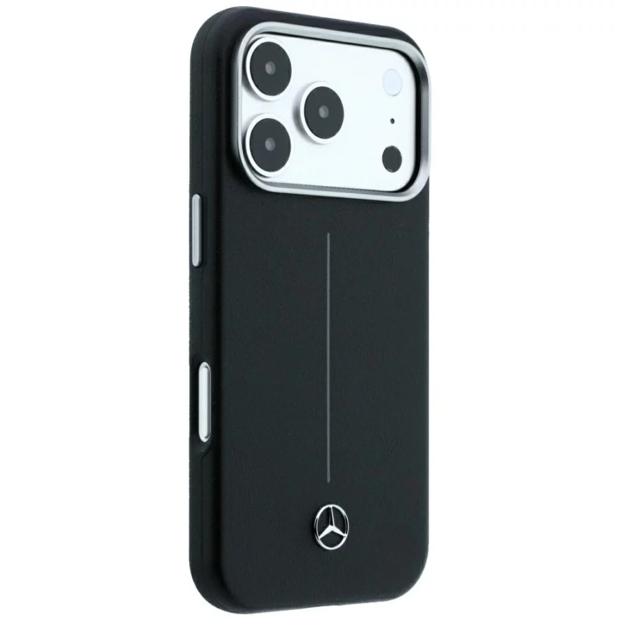 Etui Mercedes Leather Semi Wrap Iconic Line MagSafe na iPhone 18 Pro Max / 17 Pro Max - czarne