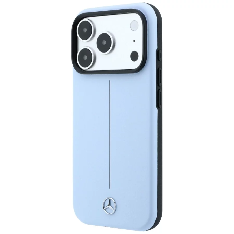 Etui Mercedes Leather Semi Wrap Iconic Line MagSafe na iPhone 18 Pro Max / 17 Pro Max - niebieske