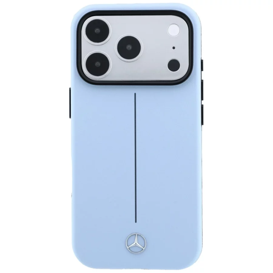 Etui Mercedes Leather Semi Wrap Iconic Line MagSafe na iPhone 18 Pro Max / 17 Pro Max - niebieske