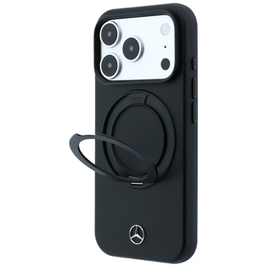 Etui Mercedes Leather with Ring Stand MagSafe na iPhone 18 Pro / 17 Pro - czarne