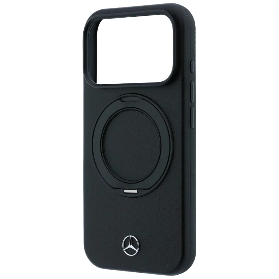 Etui Mercedes Leather with Ring Stand MagSafe na iPhone 18 Pro / 17 Pro - czarne
