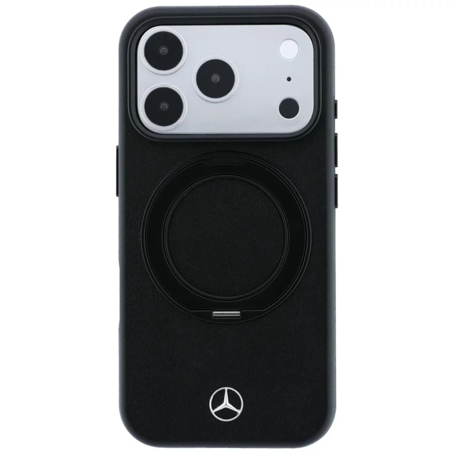 Etui Mercedes Leather with Ring Stand MagSafe na iPhone 18 Pro Max / 17 Pro Max / 17 Pro Max - czarne