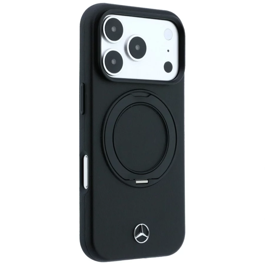 Etui Mercedes Leather with Ring Stand MagSafe na iPhone 18 Pro Max / 17 Pro Max / 17 Pro Max - czarne
