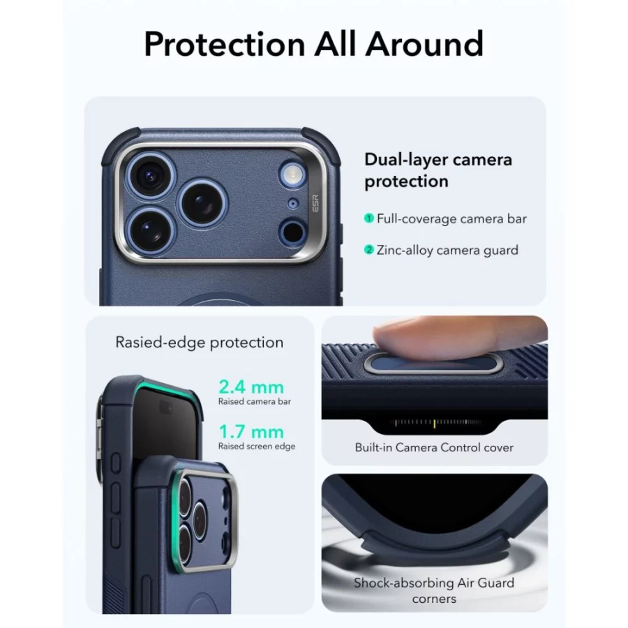 Etui ESR Cyber Tough Kickstand MagSafe na iPhone 18 Pro / 17 Pro - granatowe