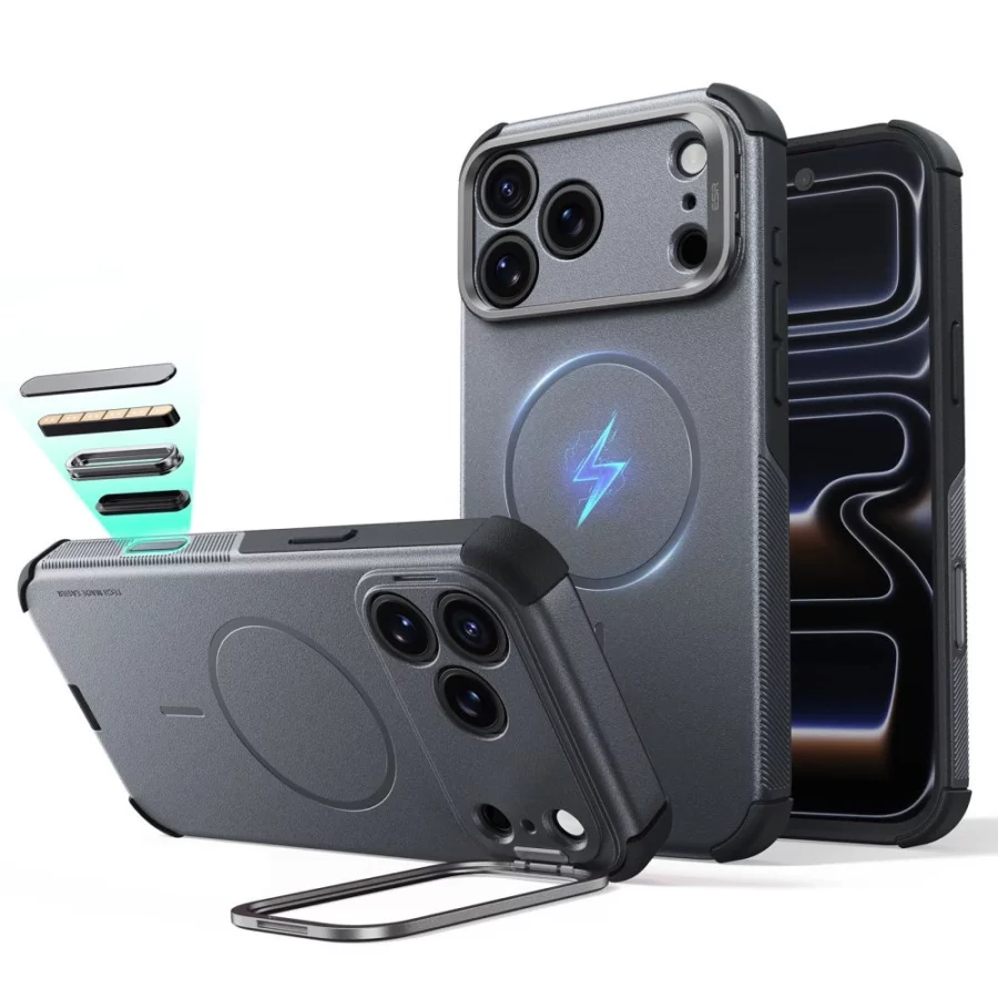 Etui ESR Cyber Tough Kickstand MagSafe na iPhone 18 Pro / 17 Pro - szare