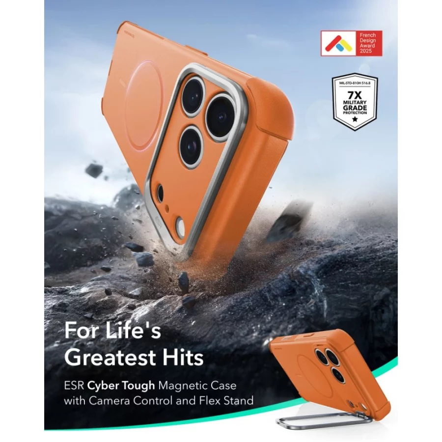 Etui ESR Cyber Tough Kickstand MagSafe na iPhone 18 Pro / 17 Pro - pomarańczowe