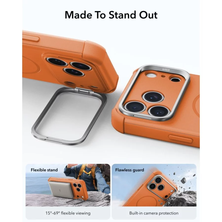 Etui ESR Cyber Tough Kickstand MagSafe na iPhone 18 Pro / 17 Pro - pomarańczowe