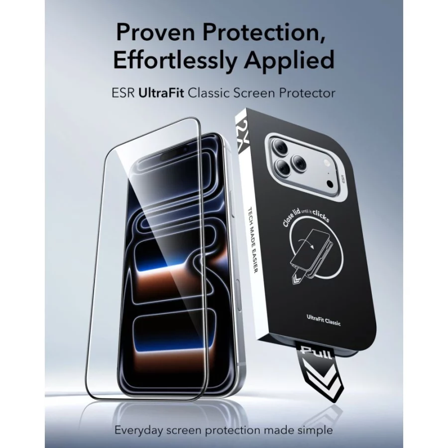 Szkło hartowane ESR UltraFit Classic 2-Pack na iPhone 18 Pro / 17 Pro - czarne