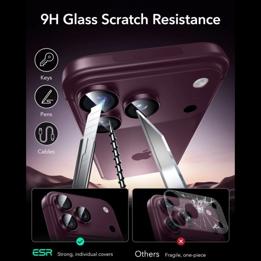 Szkło hartowane na aparat ESR Armorite Camera Protector na iPhone 18 Pro / 18 Pro Max - dark cherry