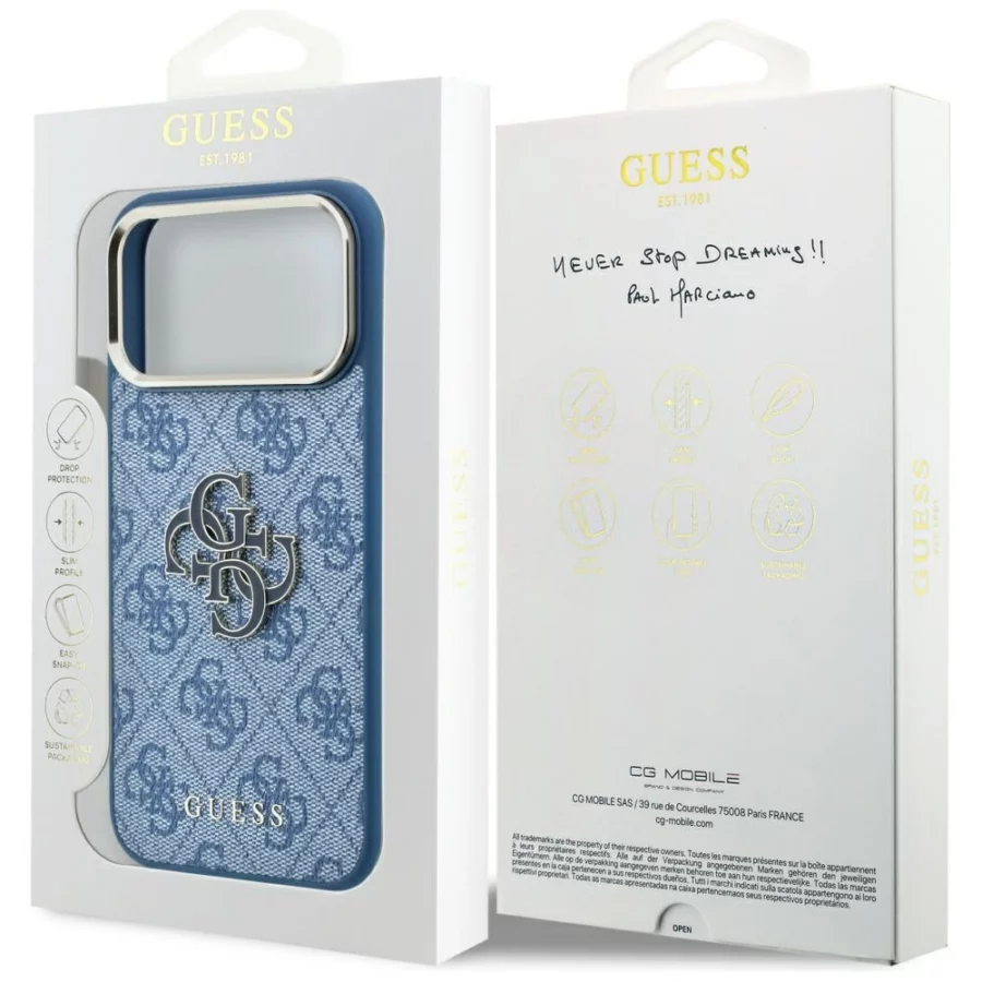 Etui Guess 4G & Big Resin Logo na iPhone 17 Pro / 18 Pro - jasnoniebieskie