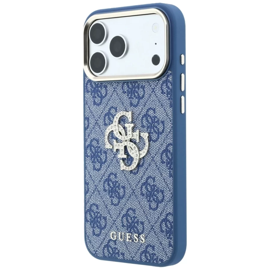 Etui Guess 4G & Big Strass Logo na iPhone 18 Pro / 17 Pro - niebieskie