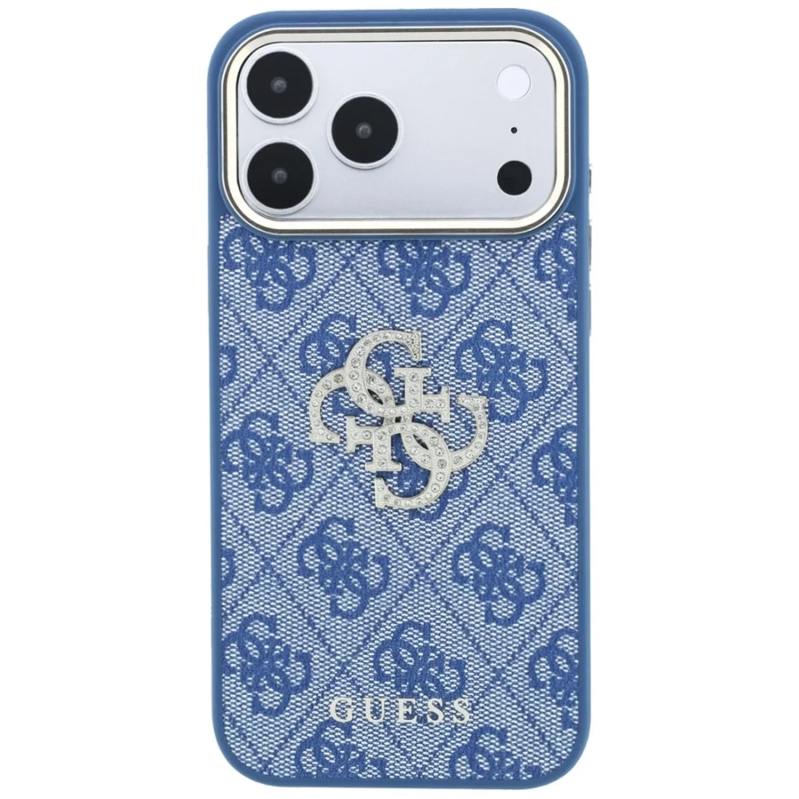Etui Guess 4G & Big Strass Logo na iPhone 18 Pro / 17 Pro - niebieskie