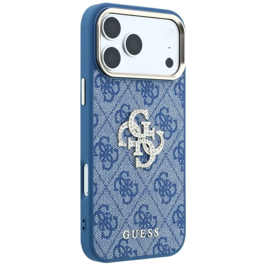 Etui Guess 4G & Big Strass Logo na iPhone 18 Pro / 17 Pro - niebieskie