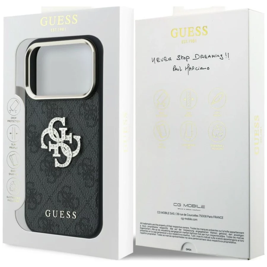 Etui Guess 4G & Big Strass Logo na iPhone 17 Pro Max / 18 Pro Max - czarne