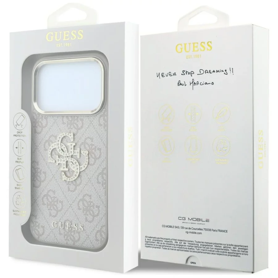 Etui Guess 4G & Big Strass Logo na iPhone 17 Pro / 18 Pro - różowe