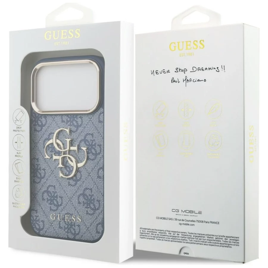Etui Guess 4G Big 4G Classic Logo na iPhone 18 Pro / 17 Pro - niebiesko-złote