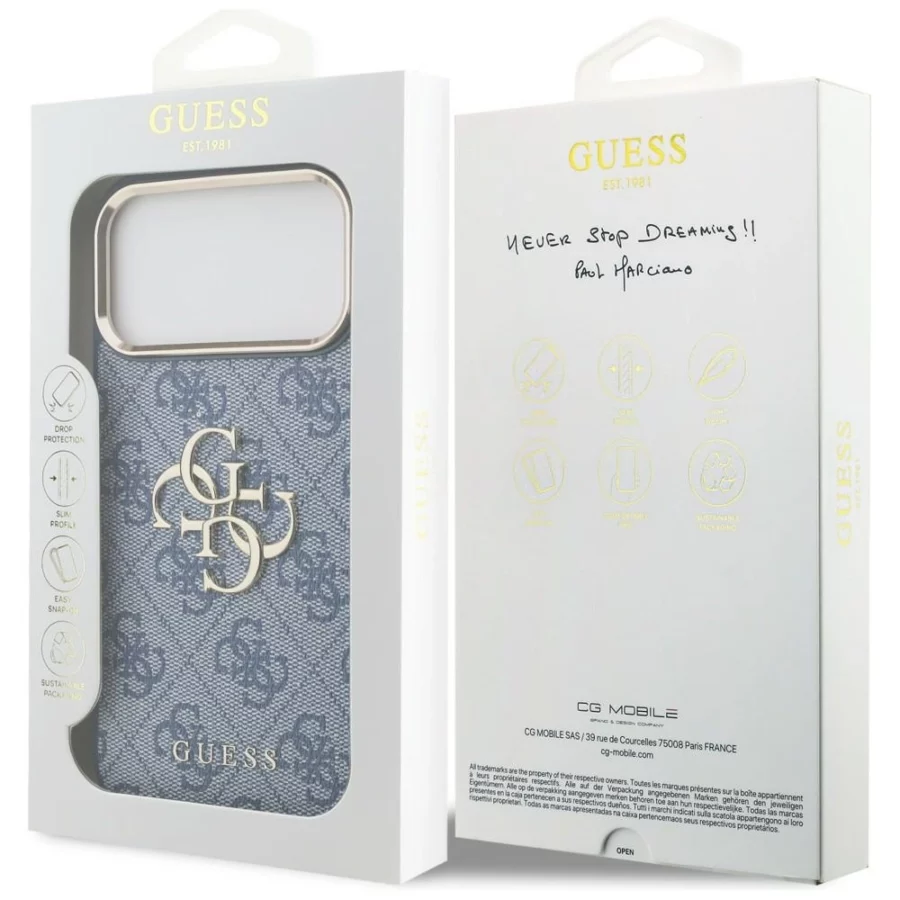 Etui Guess 4G Big 4G Classic Logo na iPhone 18 Pro Max / 17 Pro Max - niebiesko-złote