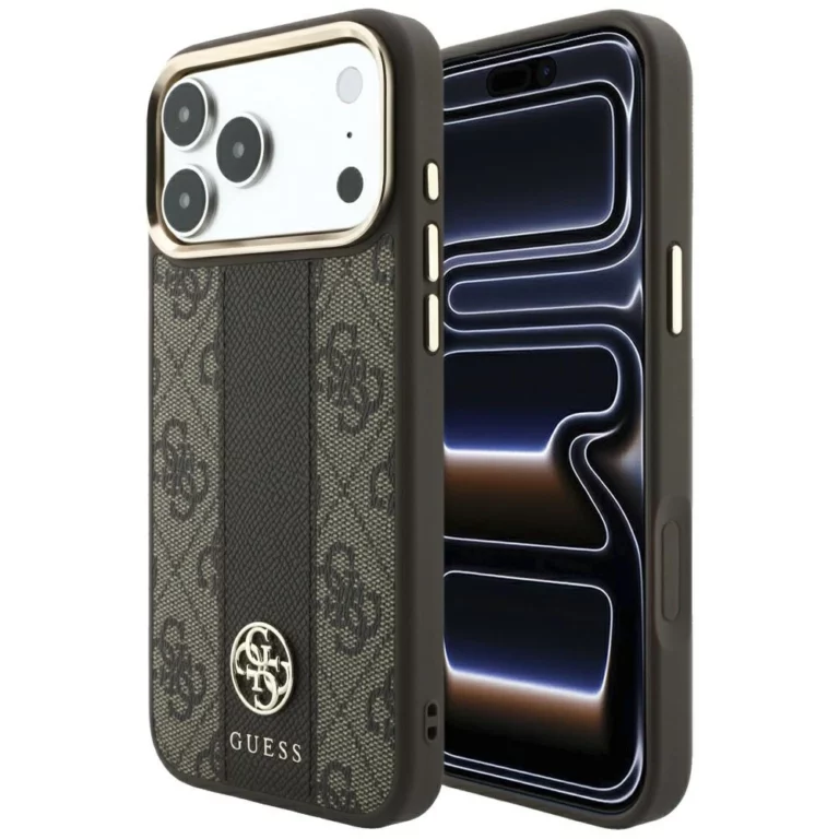 Etui Guess 4G with Stripe Round and Classic Logos MagSafe na iPhone 17 Pro / 18 Pro - brązowe