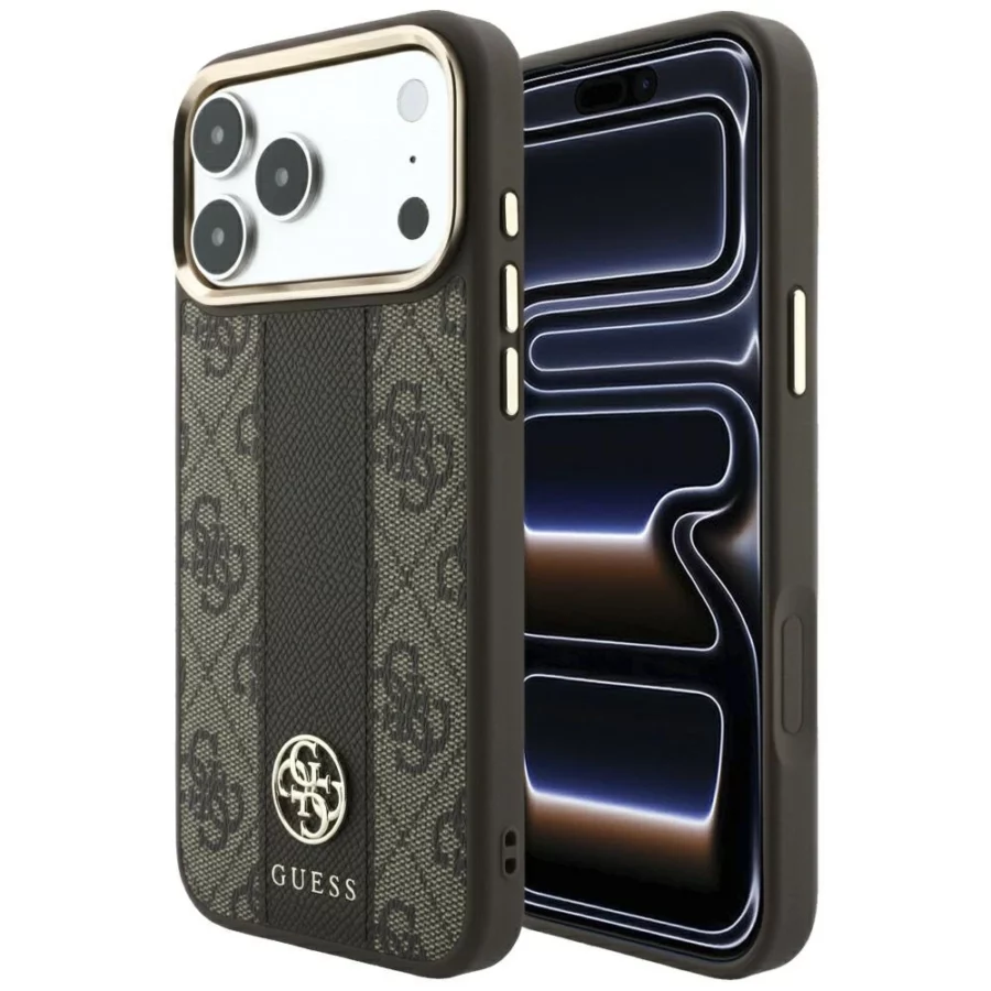 Etui Guess 4G with Stripe Round and Classic Logos MagSafe na iPhone 17 Pro / 18 Pro - brązowe