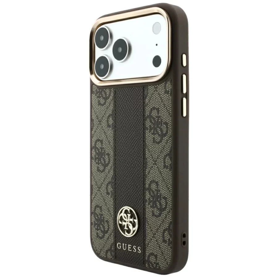 Etui Guess 4G with Stripe Round and Classic Logos MagSafe na iPhone 17 Pro / 18 Pro - brązowe