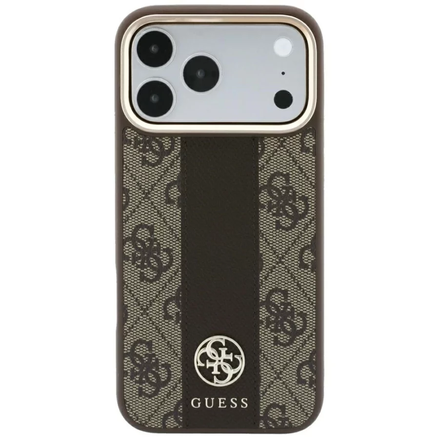 Etui Guess 4G with Stripe Round and Classic Logos MagSafe na iPhone 17 Pro / 18 Pro - brązowe