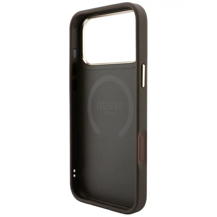 Etui Guess 4G with Stripe Round and Classic Logos MagSafe na iPhone 17 Pro / 18 Pro - brązowe