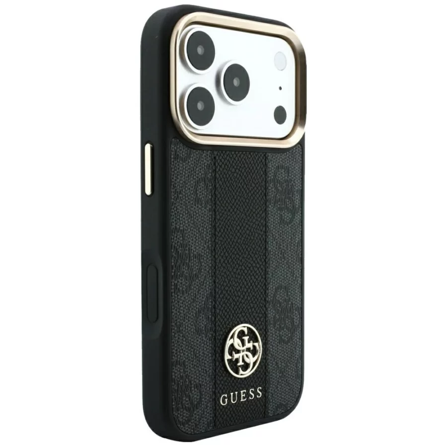 Etui Guess 4G with Stripe Round and Classic Logos MagSafe na iPhone 17 Pro / 18 Pro - czarne
