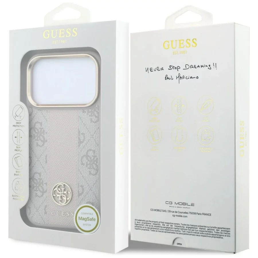 Etui Guess 4G with Stripe Round and Classic Logos MagSafe na iPhone 17 Pro / 18 Pro - różowe