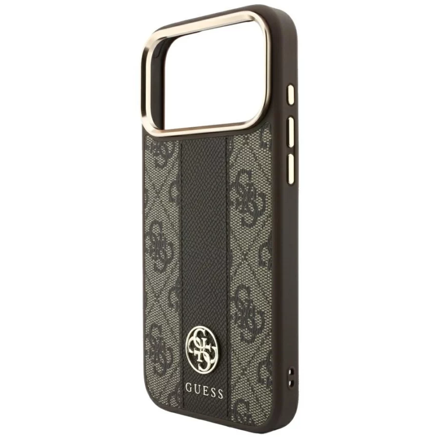Etui Guess 4G with Stripe Round and Classic Logos MagSafe na iPhone 17 Pro Max / 18 Pro Max - brązowe