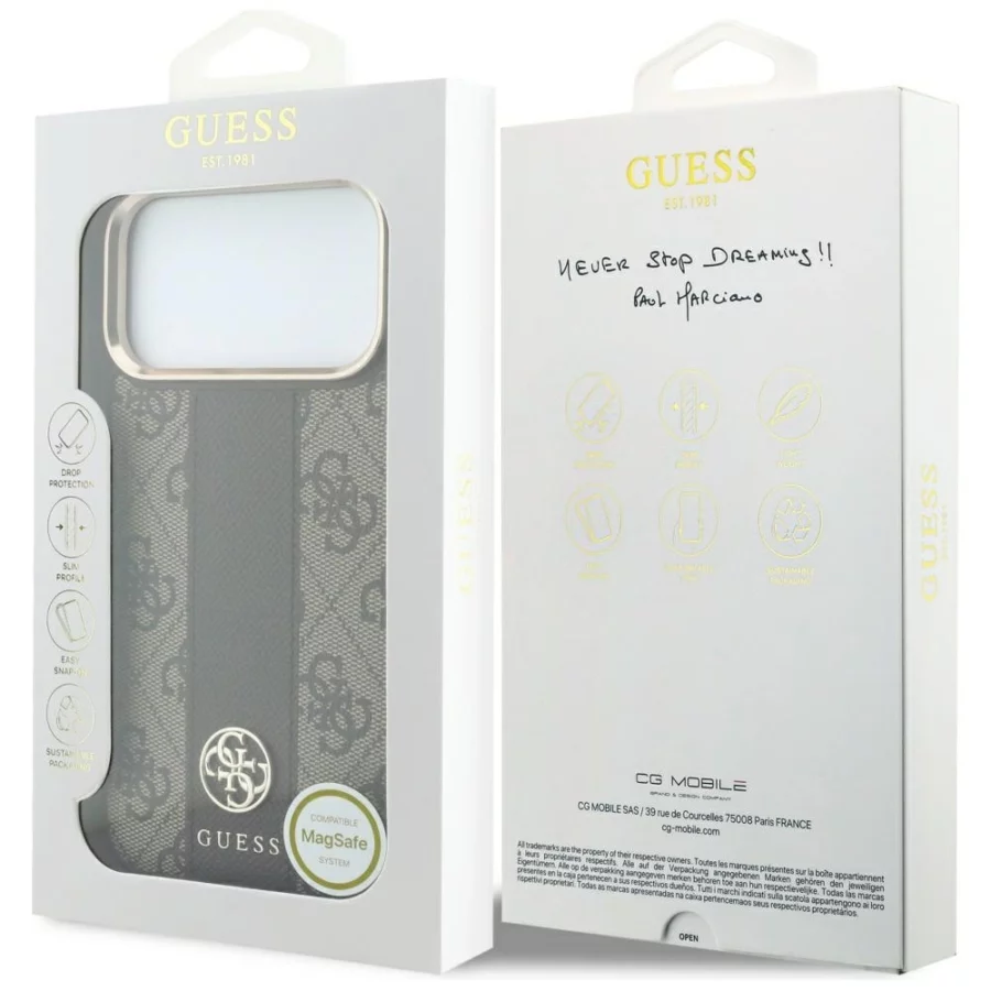 Etui Guess 4G with Stripe Round and Classic Logos MagSafe na iPhone 17 Pro Max / 18 Pro Max - brązowe