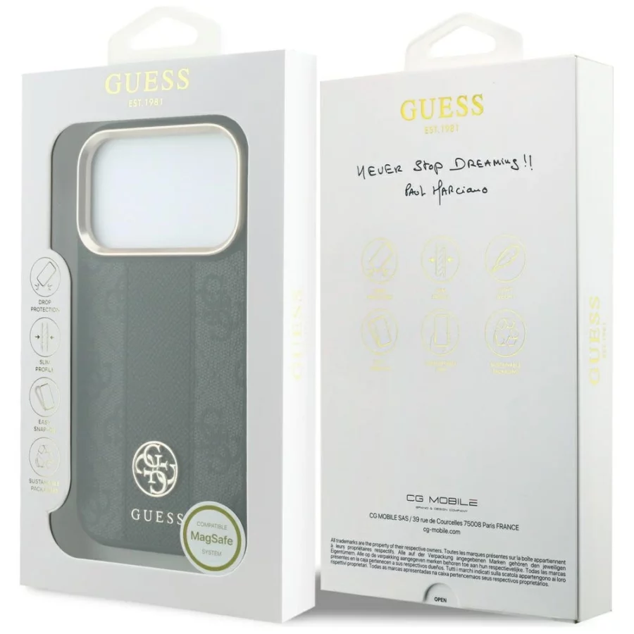Etui Guess 4G with Stripe Round and Classic Logos MagSafe na iPhone 17 Pro Max / 18 Pro Max - czarne