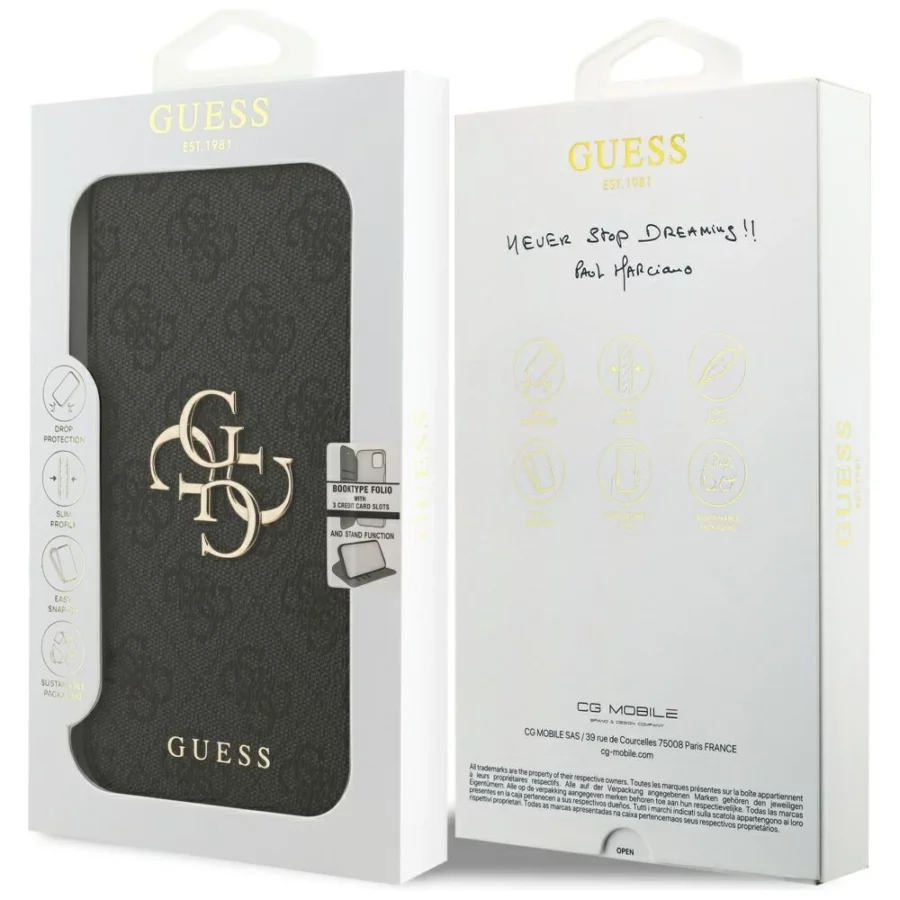 Etui Guess Book 4G Metal Logo na iPhone 18 Pro Max / 17 Pro Max - czarne