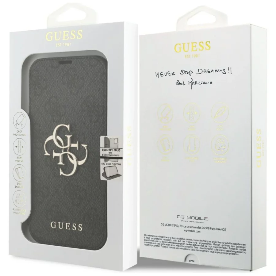 Etui Guess Book 4G Metal Logo na iPhone 18 Pro / 17 Pro - czarne