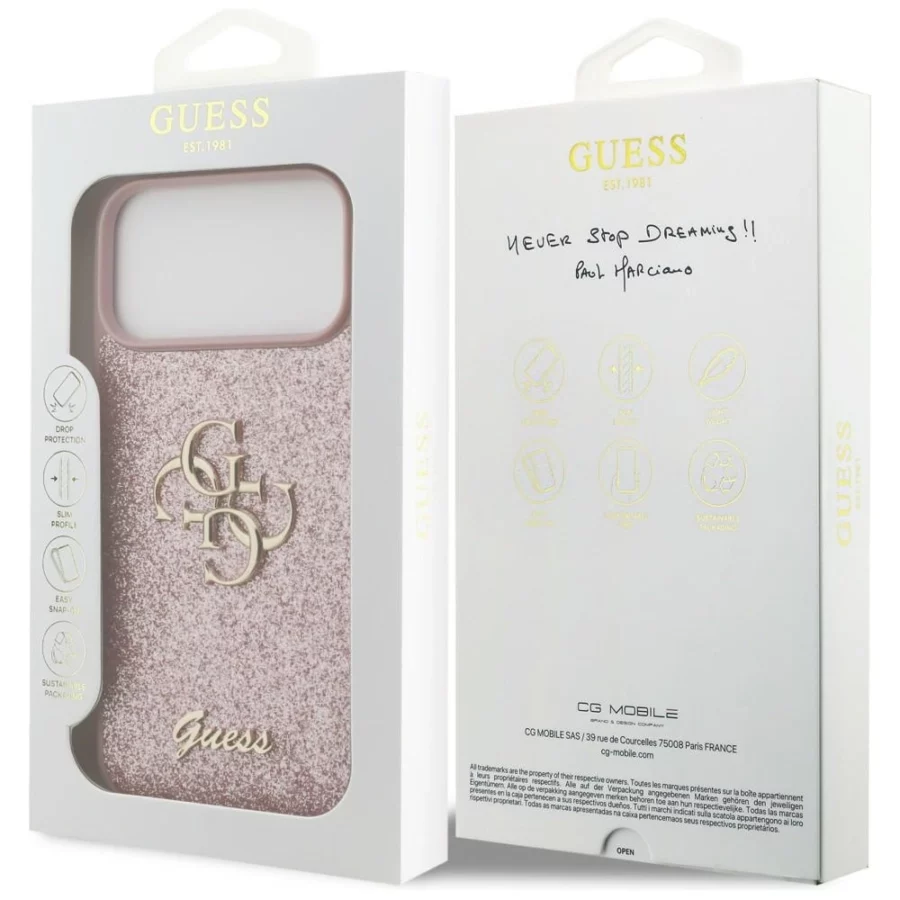 Etui Guess Fixed Glitter Big 4G na iPhone 18 Pro Max / 17 Pro Max - różowe