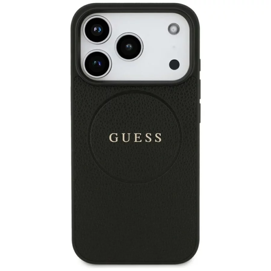 Etui Guess Grained Gold Ring MagSafe na iPhone 18 Pro / 17 Pro - czarne