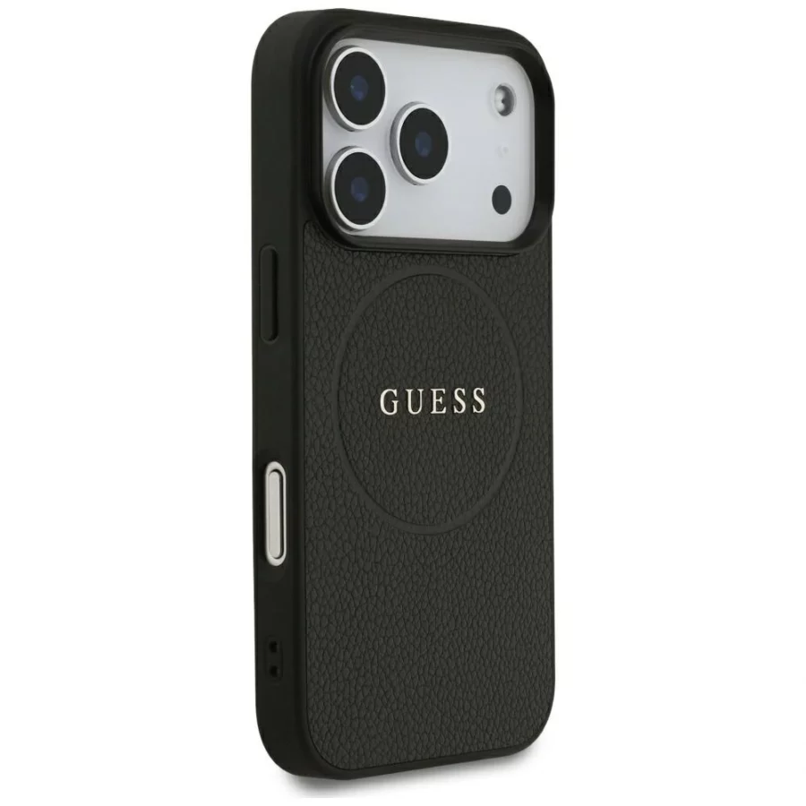 Etui Guess Grained Gold Ring MagSafe na iPhone 18 Pro / 17 Pro - czarne