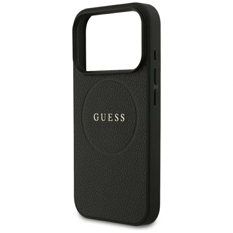 Etui Guess Grained Gold Ring MagSafe na iPhone 18 Pro / 17 Pro - czarne