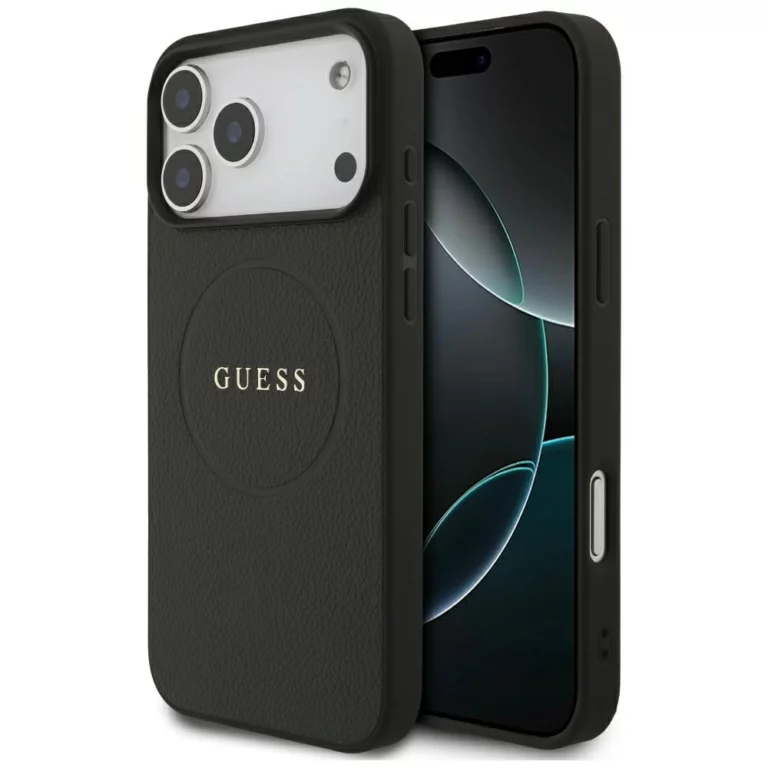Etui Guess Grained Gold Ring MagSafe na iPhone 18 Pro Max / 17 Pro Max - czarne
