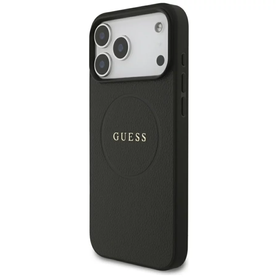 Etui Guess Grained Gold Ring MagSafe na iPhone 18 Pro Max / 17 Pro Max - czarne