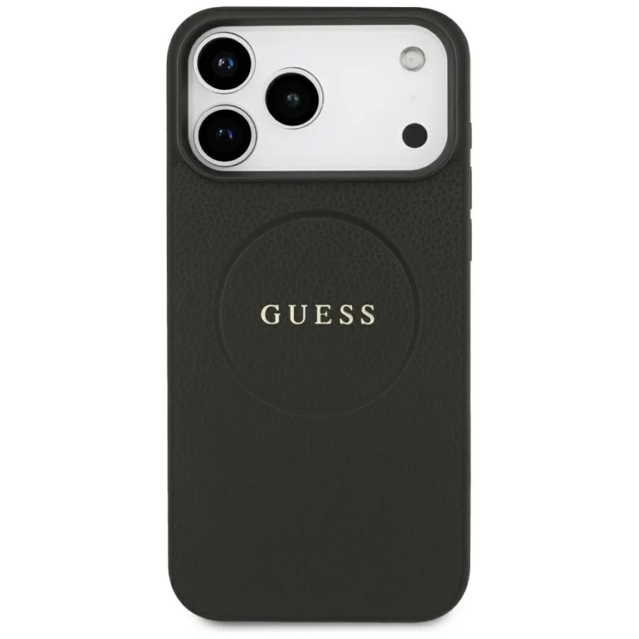 Etui Guess Grained Gold Ring MagSafe na iPhone 18 Pro Max / 17 Pro Max - czarne