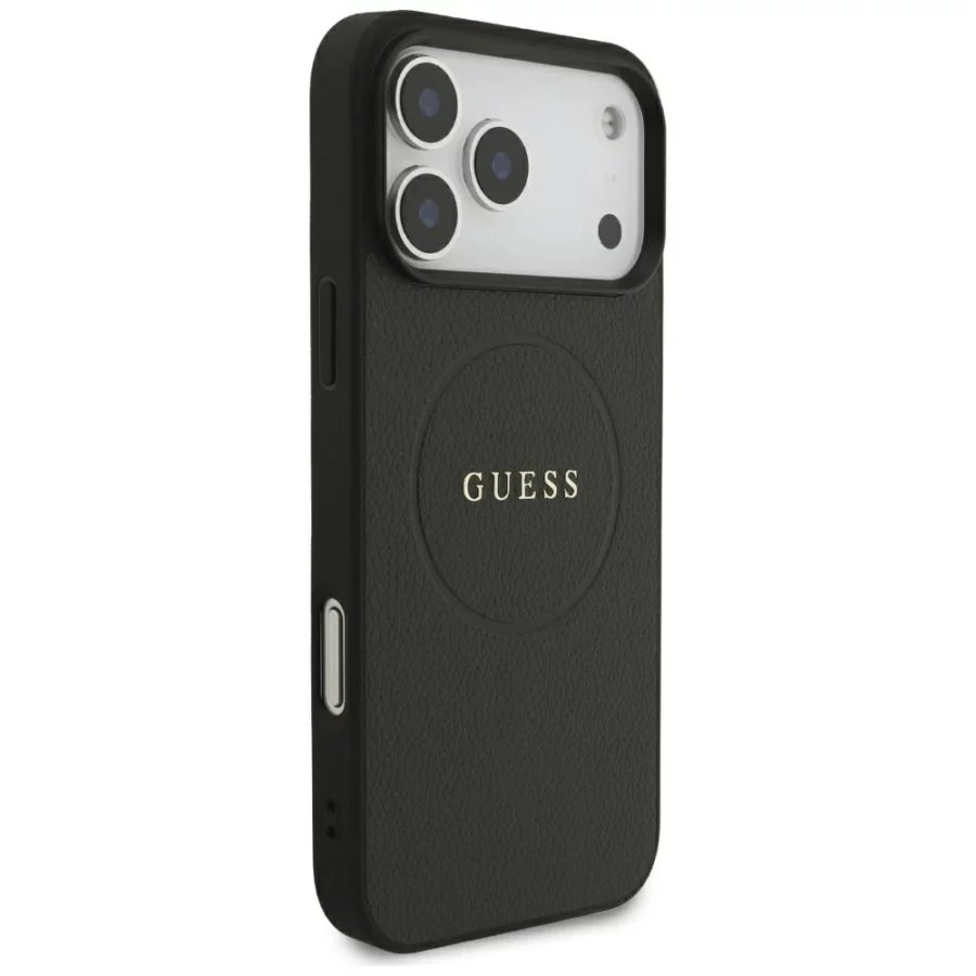 Etui Guess Grained Gold Ring MagSafe na iPhone 18 Pro Max / 17 Pro Max - czarne