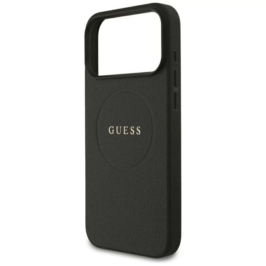 Etui Guess Grained Gold Ring MagSafe na iPhone 18 Pro Max / 17 Pro Max - czarne